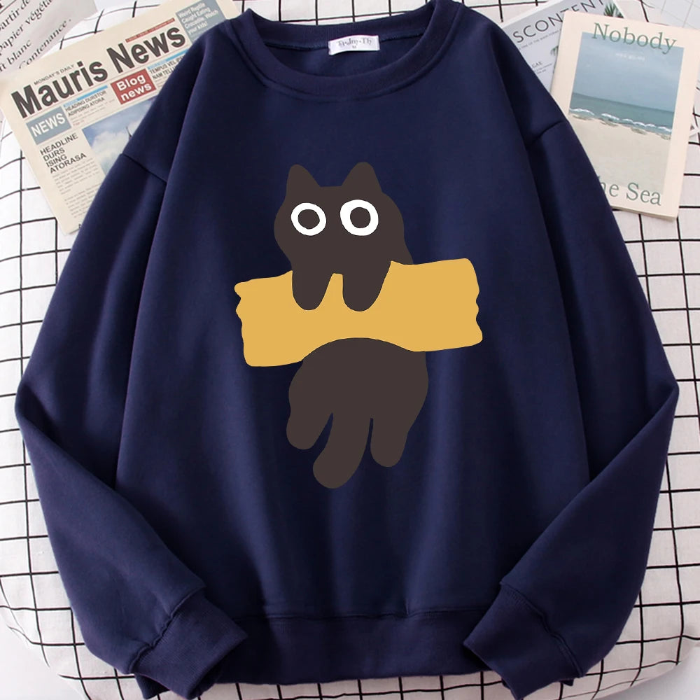 Fun Adhesive Tape Cat Cute Print Cartoons Hoody Men Women Hip Hop Hoodie Autumn New Hoodies O-Neck Loose Clothes Sweatshirts