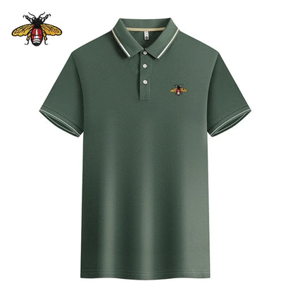 Polo bordado de verano de alta calidad, ropa familiar, moda masculina, informal, transpirable, camiseta de manga corta fresca.