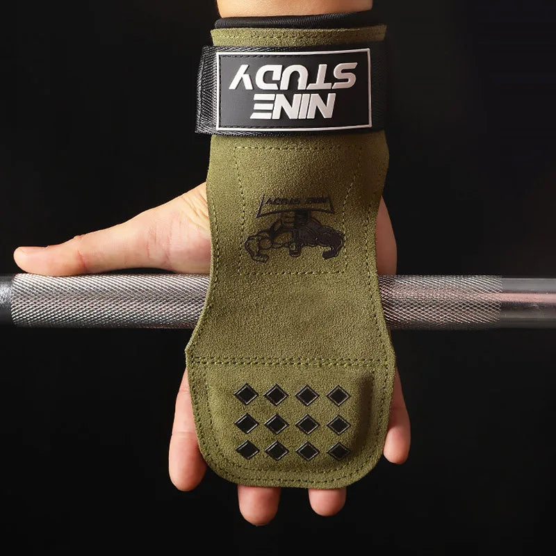 Cowhide Gym Gloves Grips Anti-Skid Weight Lifting Grip Pads Deadlifts Workout Fitness Gloves Pull Ups Bracer Protection 1 Pair