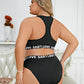 2Pcs Plus Size Casual Lingerie Set Women's Plus Letter Tape Racer Back Seamless Wire Free Bra Underwear