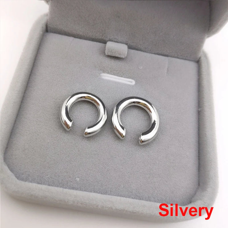 Fake Piercing Earcuff Double Circle Ear Cuff Faux Earrings for Women Man Hiphop Vintage Korean Fashion Earclips Accessories