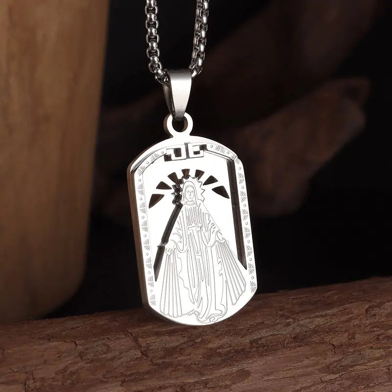 Colgante clásico católico de la Virgen María de Guadalupe con cruz de circonitas, collar de oración para mujer
