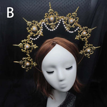 Diadema gótica Lolita con halo, diadema barroca de reina y princesa, diadema de diosa del sol y diablo, accesorios para el cabello punk de Halloween