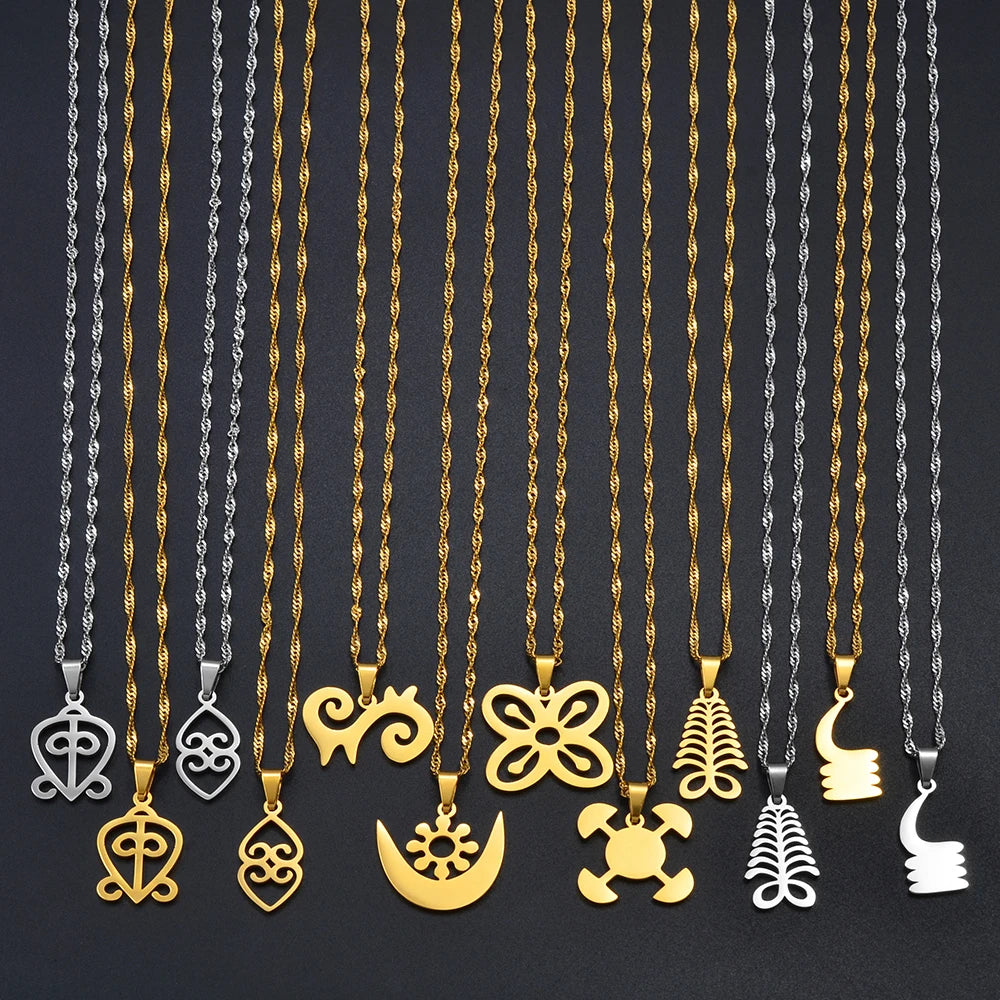 Anniyo African Symbol Pendant Necklaces Gold Color/Silver Color Ghanaian Gye Ethnic Jewelry Traditional Accessories #125321