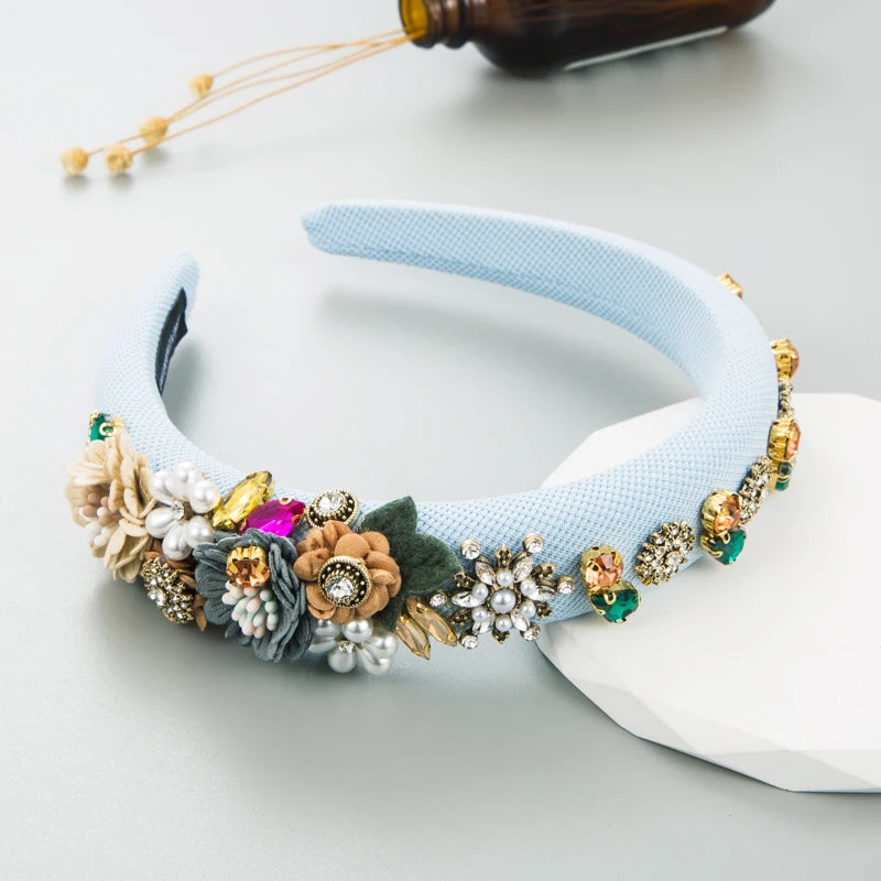 Fashionable Baroque Style Pearl Fabric Flower Hair Band Light Luxury and High Grade Fashion Show Headwear