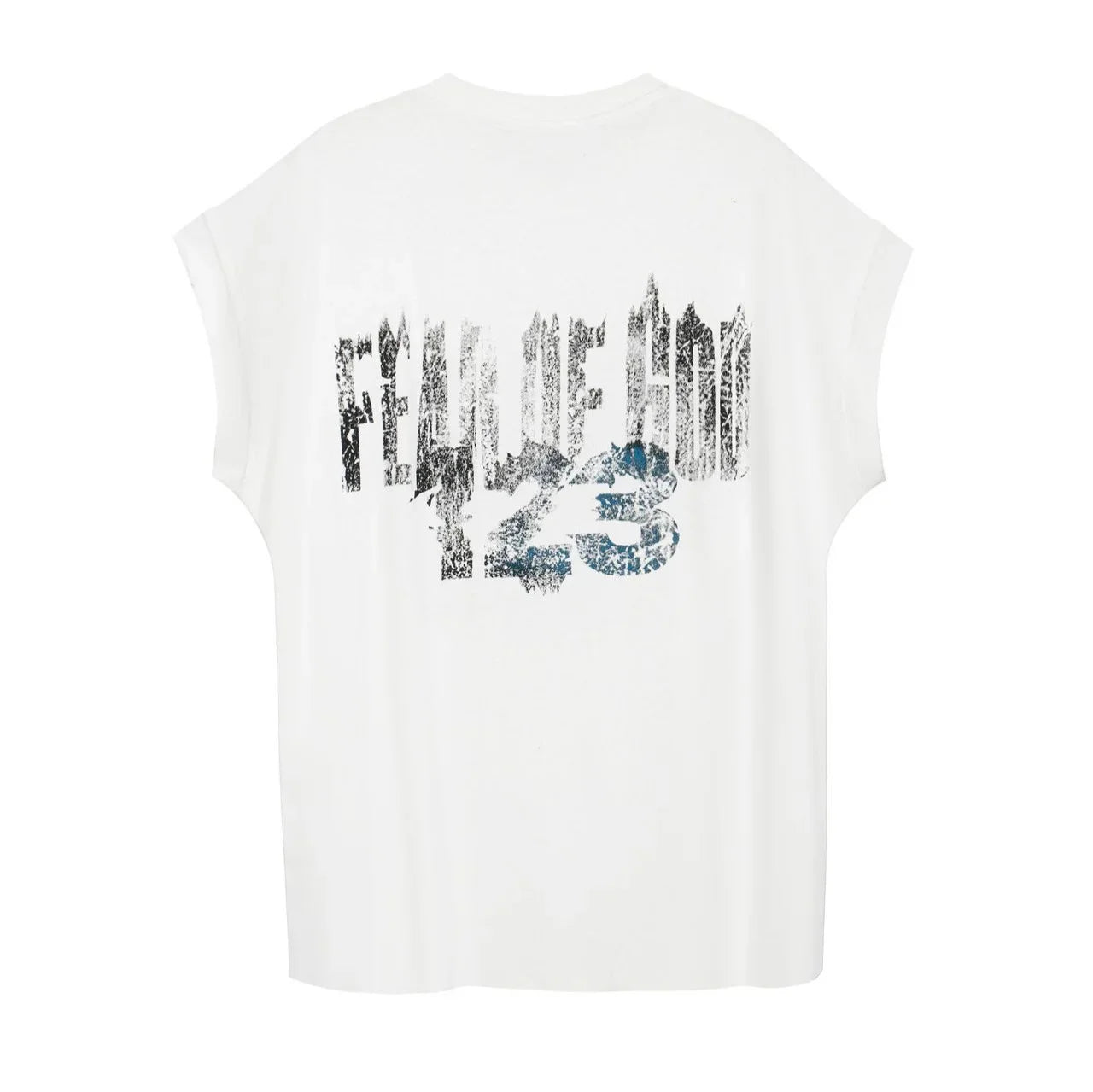Fear God Xrrr123 Inri Cut Off Teeshoulder Vest Fashionable Men's Sleeveless T-shirt Crew Neck Design Streetwear