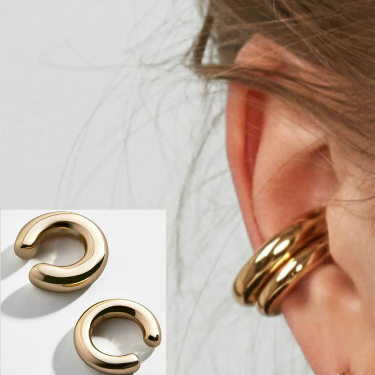 Fake Piercing Earcuff Double Circle Ear Cuff Faux Earrings for Women Man Hiphop Vintage Korean Fashion Earclips Accessories