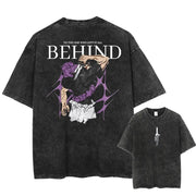 Men Streetwear Washed Acid Oversized T Shirt Japanese Anime Retro Worn Graphic Print T-Shirt Summer Cotton Short Sleeve Tees
