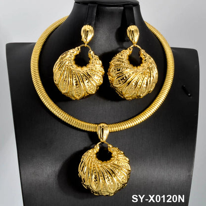 Conjuntos de joyas Sunny para mujer: collar, pendientes y colgantes de cobre chapados en oro de 18 quilates de Dubái, gran amuleto geométrico, regalo para bodas.