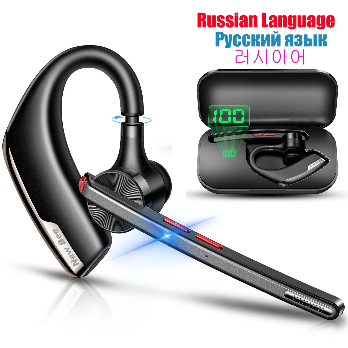 New Bee M51 Wireless Bluetooth 5.2 Headset with 500mAh Battery Dual-Mic CVC8.0 Noise Cancelling Business Driving Earbuds Mute