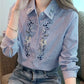 Embroidery Women Spring Autumn Blouses Shirts Lady Casual Long Sleeve Turn-down Collar Striped Printed Blusas Tops DF4781
