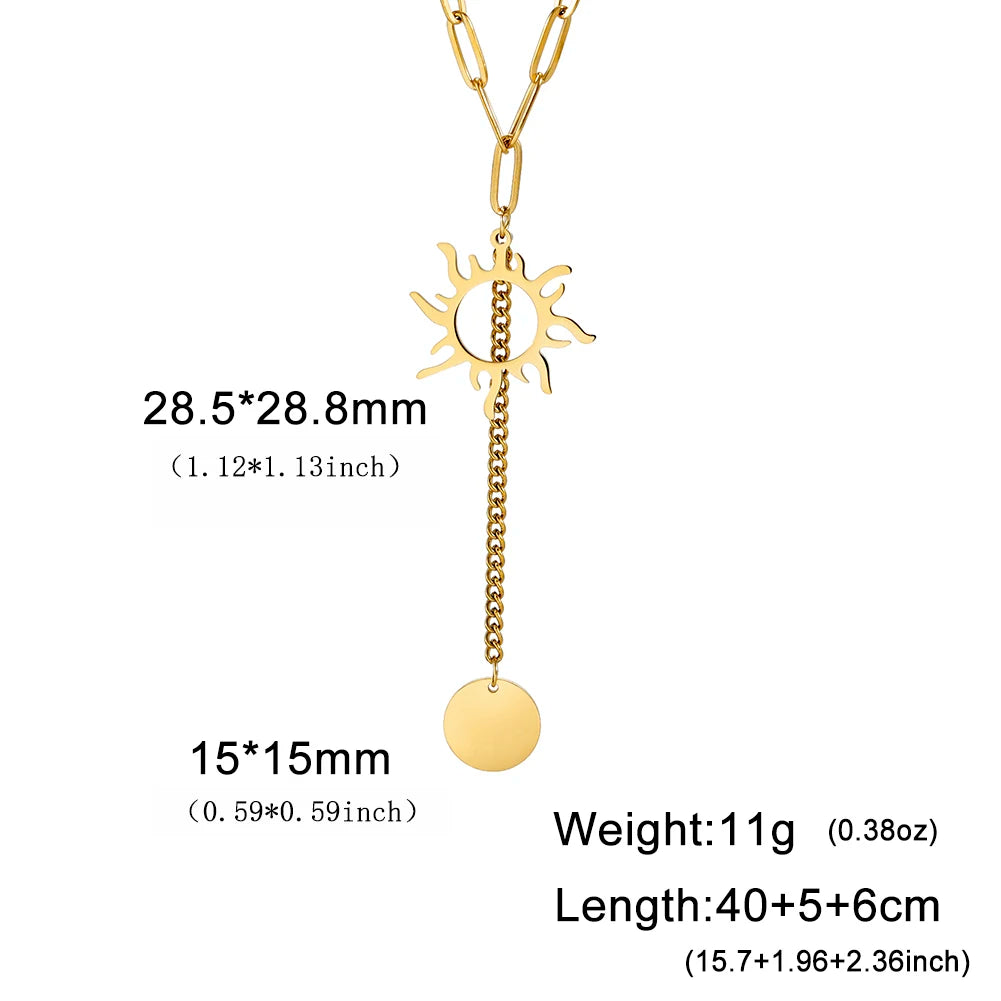 Lucktune Sun Moon Pendant Clavicle Chain Necklace Stainless Steel Bohemian Choker Necklace for Women Fashion New In Jewelry Gift