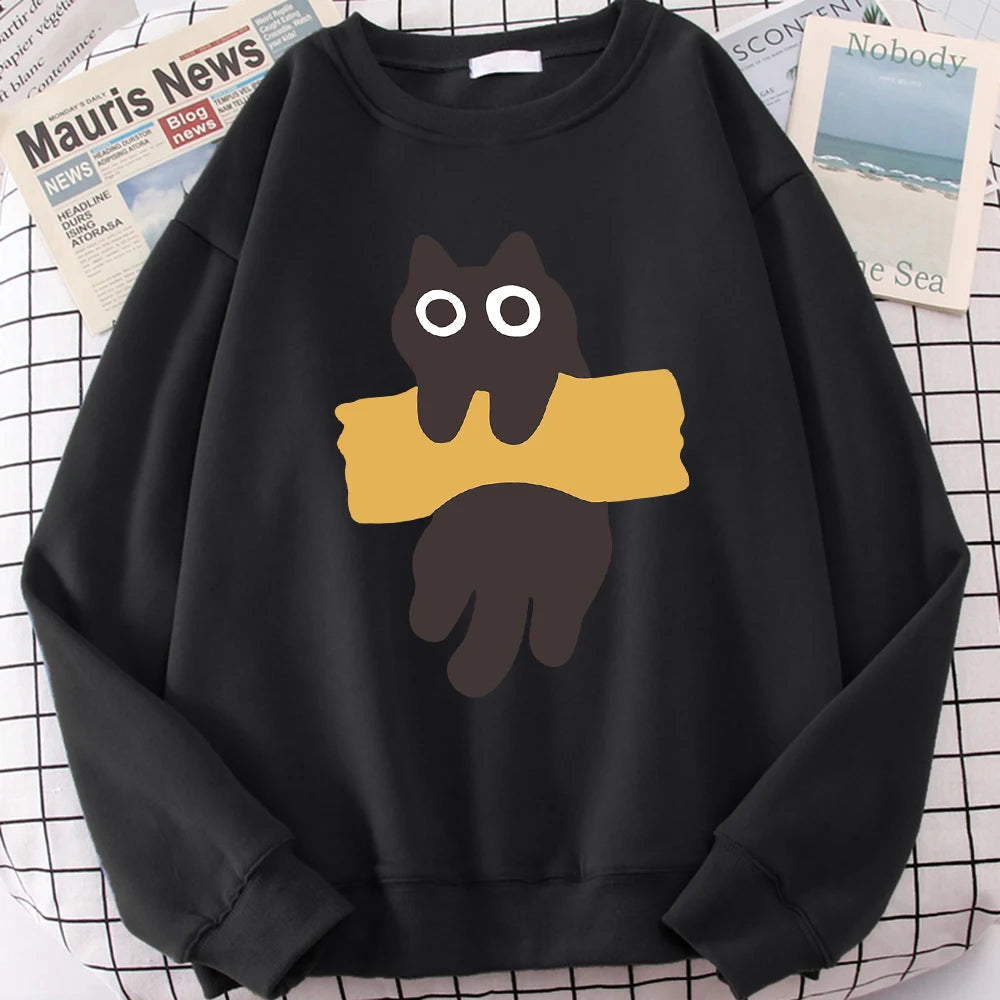 Fun Adhesive Tape Cat Cute Print Cartoons Hoody Men Women Hip Hop Hoodie Autumn New Hoodies O-Neck Loose Clothes Sweatshirts