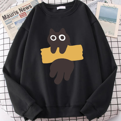 Fun Adhesive Tape Cat Cute Print Cartoons Hoody Men Women Hip Hop Hoodie Autumn New Hoodies O-Neck Loose Clothes Sweatshirts