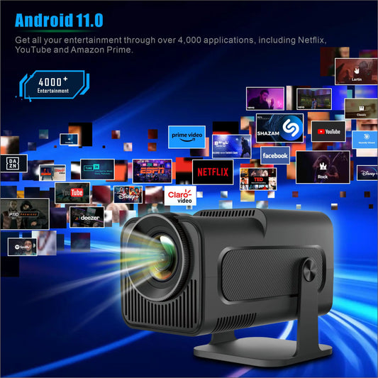 Projecteur intelligent Salange HY320 Android 11 4K WiFi 6 BT5 390 ANSI HD 1920 x 1080P pour home cinéma, projecteur portable de poche pour bureau et extérieur