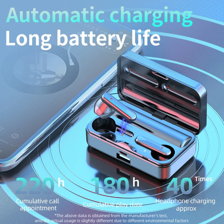 Bluetooth 5.2 Earphone Headphones Mirror Wireless Stereo Headset with Digital DisplayTouch Control Sports Earbuds for Gaming