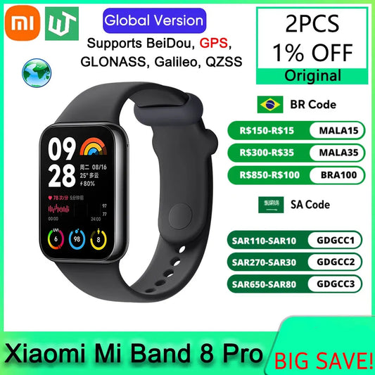 Xiaomi Mi Band 8 Pro, version internationale, écran AMOLED 1,74", étanchéité 5 ATM, GNSS, mesure de l'oxygène dans le sang, surveillance de la fréquence cardiaque, Bluetooth 5.3
