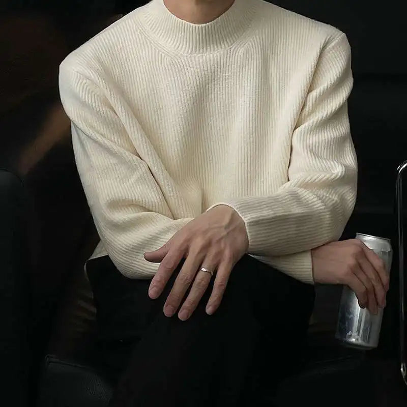 Autumn Winter Fashion Half High Collar Long Sleeve Solid Pullovers Men's Clothing Korean Bottoming Shirt All-match Knitting Tops