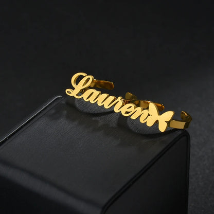 Anillo personalizado Goxijite Tendy de doble dedo con espalda abierta y corona personalizada, corazón, nombre, anillos para mujer, joyería de acero inoxidable, regalo