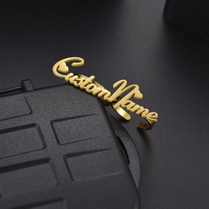 Anillo personalizado Goxijite Tendy de doble dedo con espalda abierta y corona personalizada, corazón, nombre, anillos para mujer, joyería de acero inoxidable, regalo