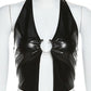 Sexy halter black leather corset Crop Top Women summer rave club Party Tank Top y2k streetwear PU womens Tops gothic clothes hot