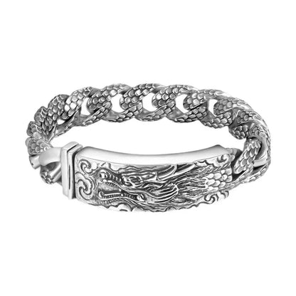FoYuan Thai Silver Handmade Bracelet Male Domineering Dragon Head Bracele Fashion Retro Chinese Style Hip-Hop Punk Jewelry