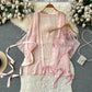 Spring Summer Sexy Lace Mesh Classical Metal Buckle With Hairball Jumpsuit Single-Breasted Eastern Style Stand Collar Bodysuit