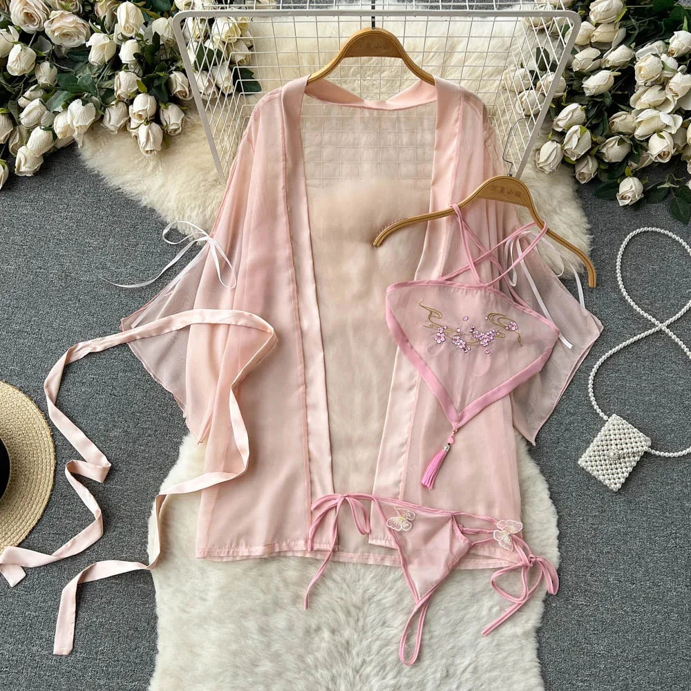 Spring Summer Sexy Lace Mesh Classical Metal Buckle With Hairball Jumpsuit Single-Breasted Eastern Style Stand Collar Bodysuit