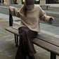 Soft Solid Mohair Knitted Pullover For Women Casual Loose O-neck Long Sleeve Sweater 2024 Autumn New Female High Street Knitwear