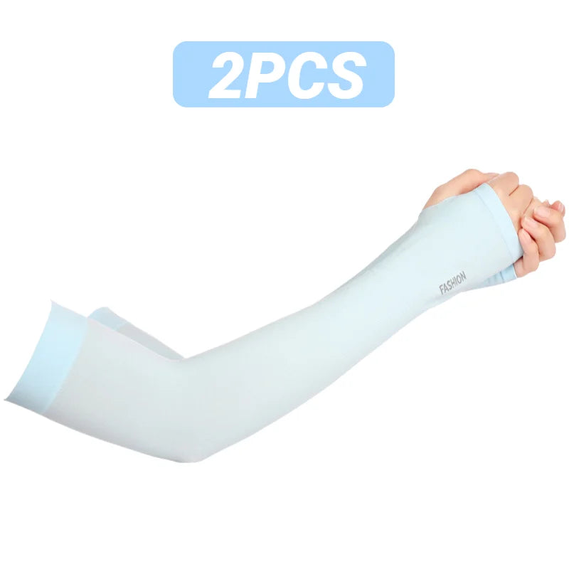 UPF50+ 1Pair Sunscreen Outdoor Sun Protection Arm Sleeves Women Men Sports Football Golf Cooling Sleeve Summer Ice Silk Ridin