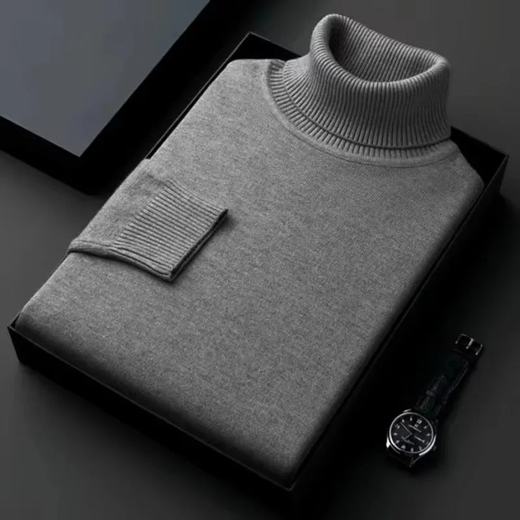 New Mens Long Sleeve Knitted Sweaters Solid Color Turtleneck Coats Slim Fit Pullover Men Clothing Lightweight Streetwear