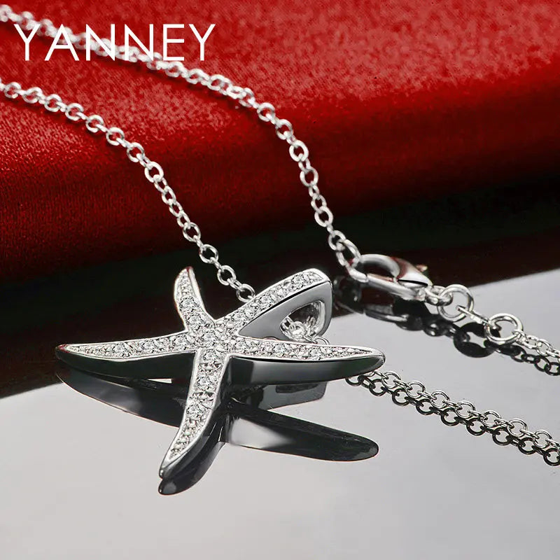 Collier tendance en argent sterling 925, 40 à 76 cm, 30 mm, étoile de mer et zircone, pour femme, bijou de charme, cadeau de fête ou de mariage