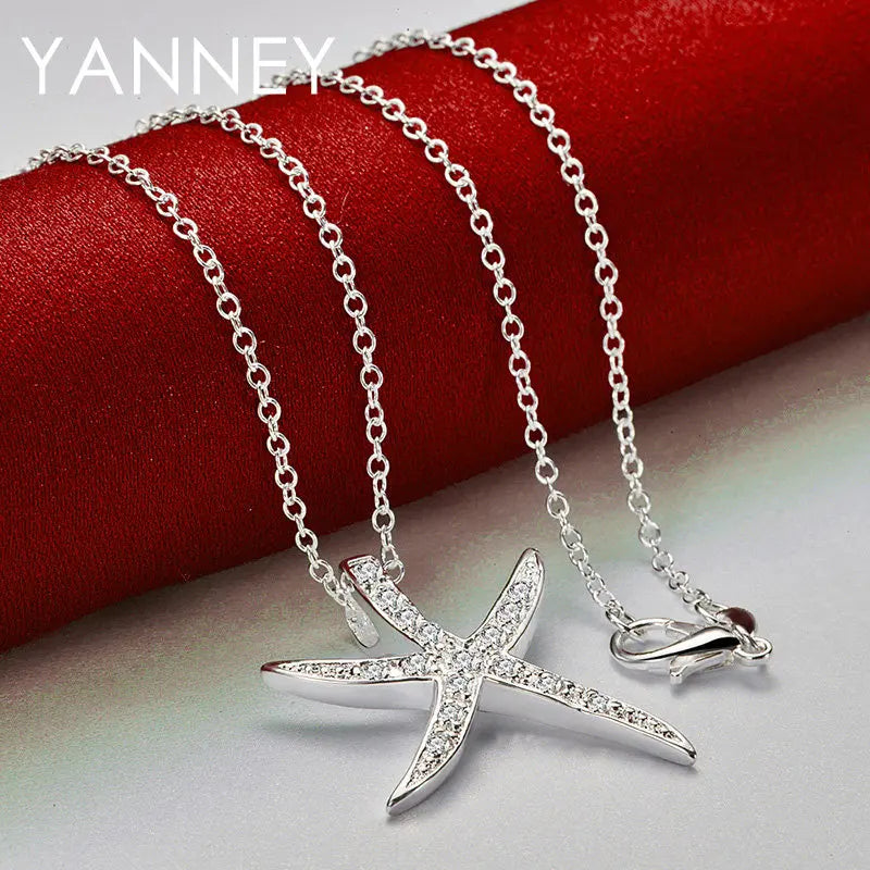 Collier tendance en argent sterling 925, 40 à 76 cm, 30 mm, étoile de mer et zircone, pour femme, bijou de charme, cadeau de fête ou de mariage