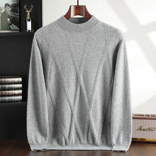 2024 New (100% Cashmere) Men's Half High Collar Diamond Business Leisure Classic Versatile Fashion