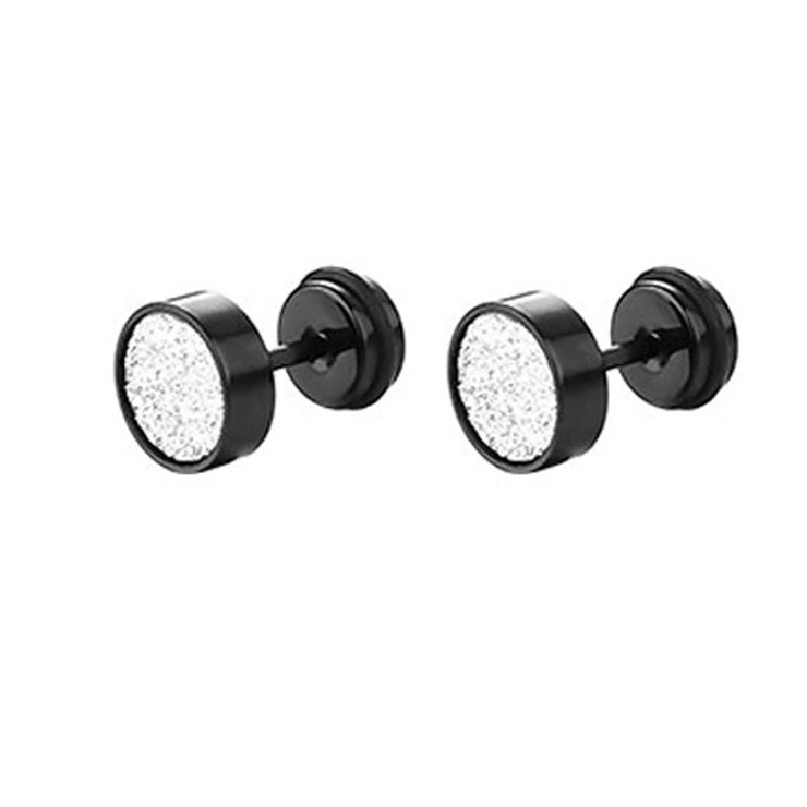 1 Pair Men Women Stud Earrings Stainless Steel Illusion Tunnel Plug Screw Back with Sand Glitter 6/8/10mm
