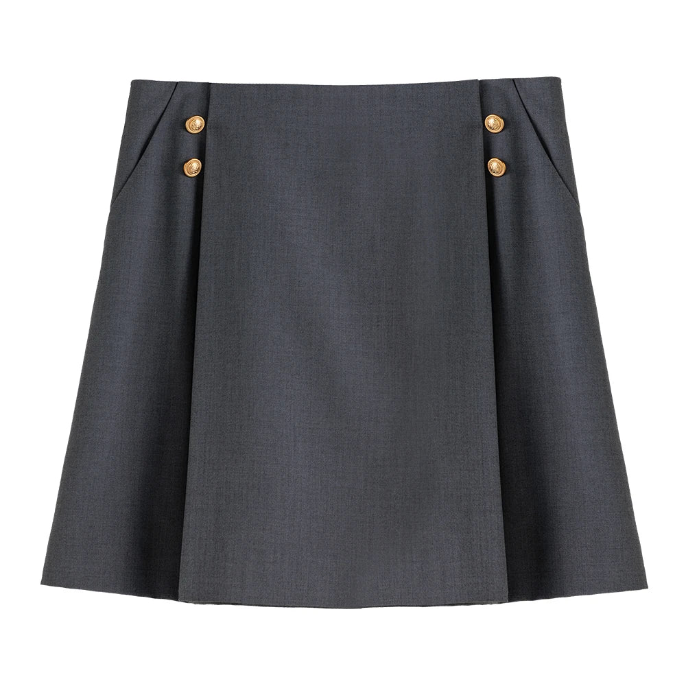 DUSHU New autumn fashion commuting all-match skirt 2024 high waist A-line casual gray short skirt 24DS83276