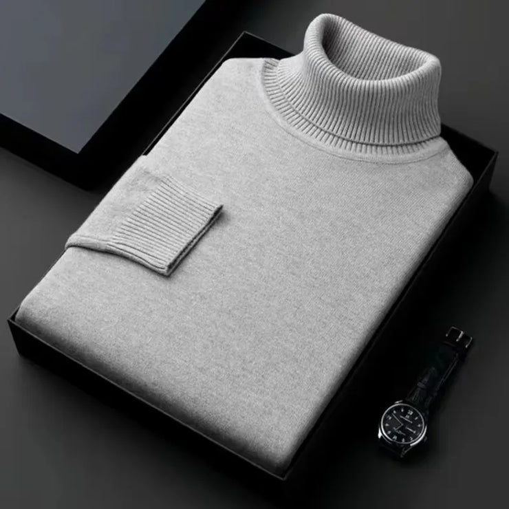 New Mens Long Sleeve Knitted Sweaters Solid Color Turtleneck Coats Slim Fit Pullover Men Clothing Lightweight Streetwear