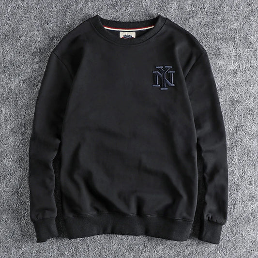Spring and Autumn New American Retro Letter Embroidery Sweatshirts Men's Fashion Washed High Quality Pullover Casual Sportwear