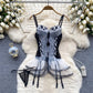 Spring Summer Sexy Lace Mesh Classical Metal Buckle With Hairball Jumpsuit Single-Breasted Eastern Style Stand Collar Bodysuit