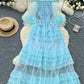 SINGREINY Elegante Vestido de Malla con Mangas Acampanadas y Hombros Descubiertos, Fruncido, Sólido, para Mujer, Otoño, Vestidos de Fiesta de Lujo para Personas Mayores