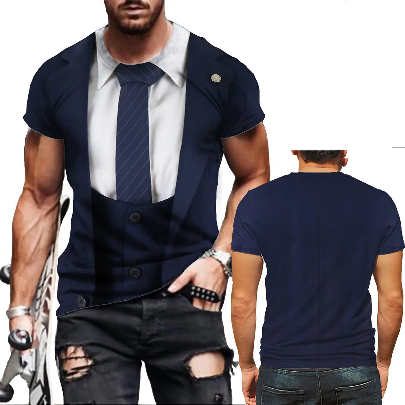 Summer Funny Fake Suit 3D T Shirt Tuxedo Bow Tie 3D Printed Cosplay T Shirts 2022 Men Fashion Short Sleeve Streetwear Fake Suit