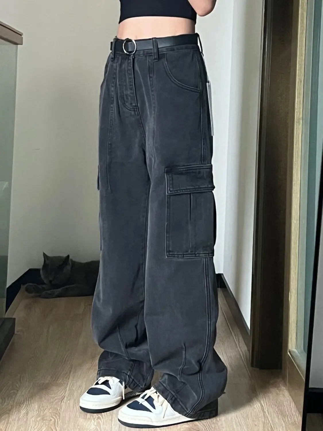 Autumn Women Harajuku Cargo Baggy Blue Jeans Streetwear Hip Hop Oversize Casual Wide Leg Vintage Demin Pants Y2k Loose Trousers