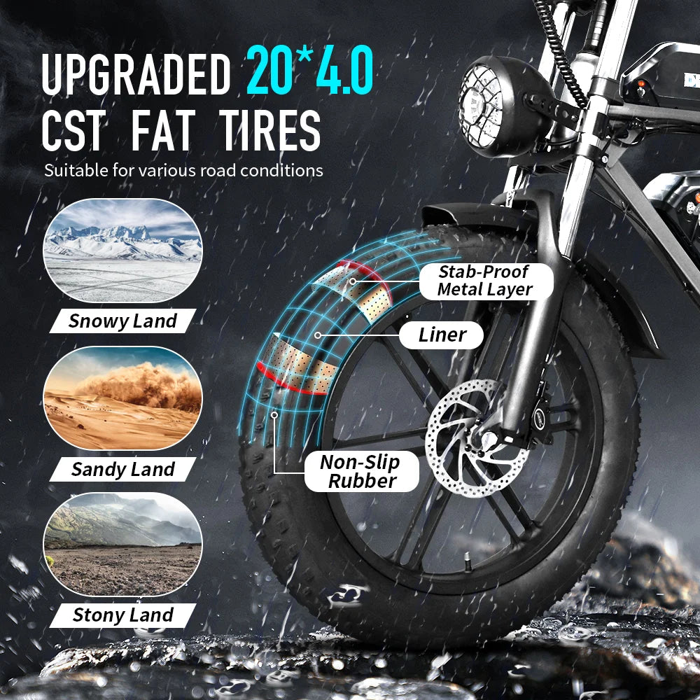 Bicicleta eléctrica IDOTATA-S7 para adultos, batería doble, 48 V, 70 Ah, 20 pulgadas, neumáticos anchos 4.0, bicicleta eléctrica para nieve y montaña, 2000 W