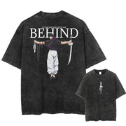 Men Streetwear Washed Acid Oversized T Shirt Japanese Anime Retro Worn Graphic Print T-Shirt Summer Cotton Short Sleeve Tees