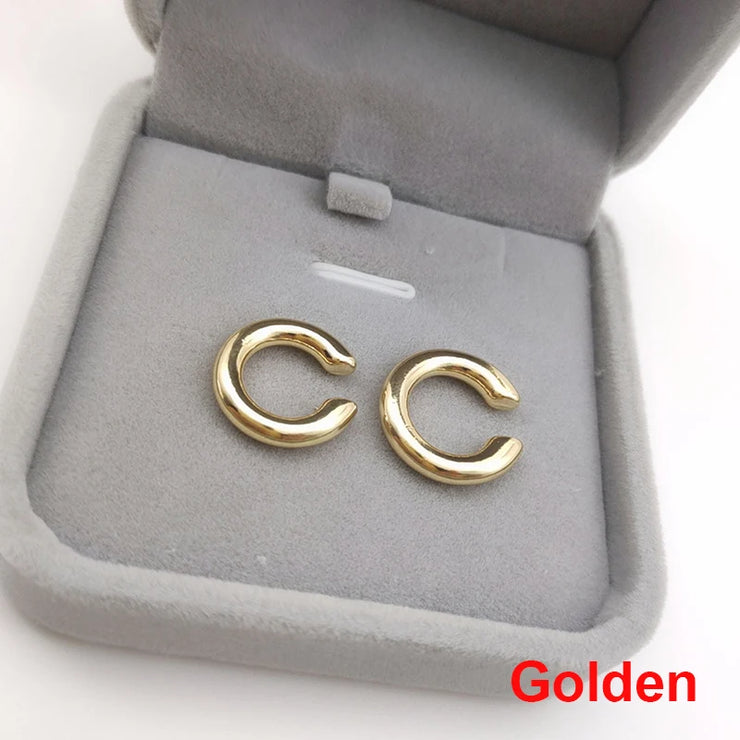 Fake Piercing Earcuff Double Circle Ear Cuff Faux Earrings for Women Man Hiphop Vintage Korean Fashion Earclips Accessories