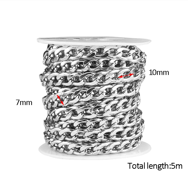 Gold Color Aluminum Chain Roll Curb Chains Flat Unwelded Twisted Link Chain For DIY Necklace Bracelets Jewelry Finding Material