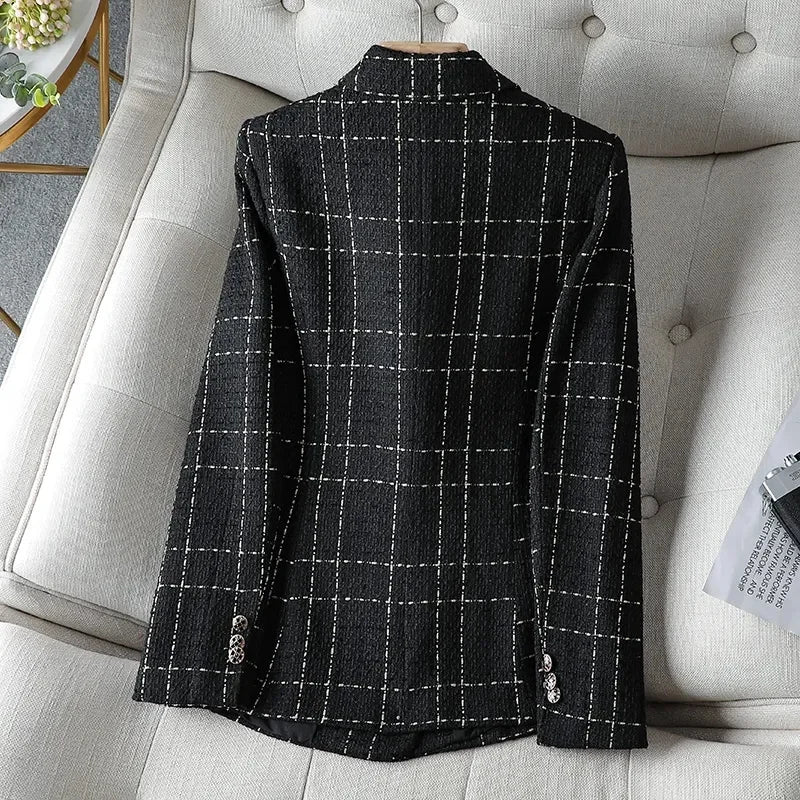 Tweed White Suit Jacket Women's 2024 Autumn Winter New Coat Casual Small Fragrance Outwear Ladies Temperament Blazer Female Top