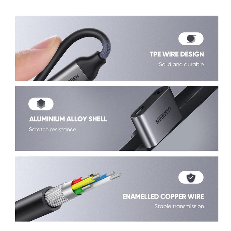 UGREEN USB C to Jack 3.5 Type C Cable Adapter USB Type C 3.5mm AUX Earphone Converter for Huawei P20 Pro Xiaomi Mi 6 8 9 se Note