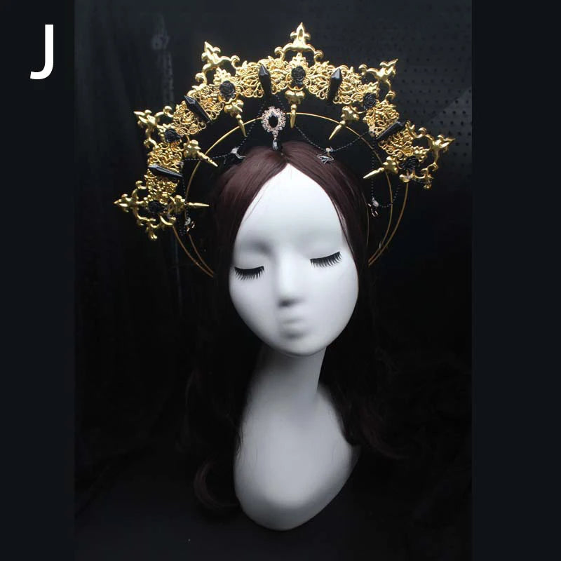 Diadema gótica Lolita con halo, diadema barroca de reina y princesa, diadema de diosa del sol y diablo, accesorios para el cabello punk de Halloween