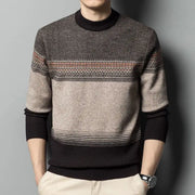 Autumn Winter Fashion High End Thickened Round Neck Sweater Men's Smart Casual Loose Versatile Patchwork Knitted Long Sleeve Top